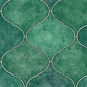 (L) Emerald Green Moroccan Ogee tile - watercolor textured- L scale 
