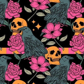 Skull and Crows Seamless Pattern - color 3