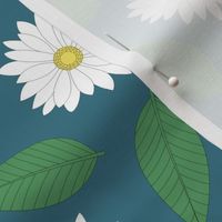 White Daisies with Leaves on Smoked Aqua
