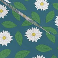 White Daisies with Leaves on Smoked Aqua