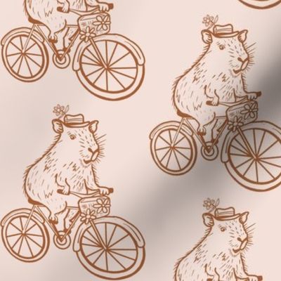 Whimsical Pink Cottagecore Capybara Bicycle Ride