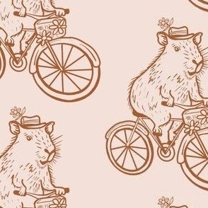 Whimsical Pink Cottagecore Capybara Bicycle Ride