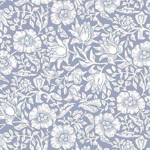 British Vintage William Morris and Co.  Mallow Floral in White and Slate Blue  Scale Small
