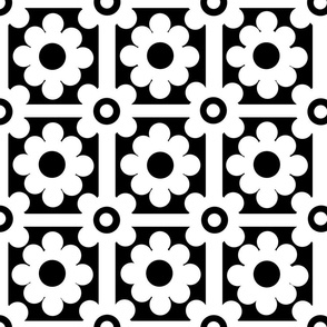 Black White Floral Geometric Tile 