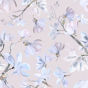 Large Dreamy Magnolia White Flowers / Mauve / Purple