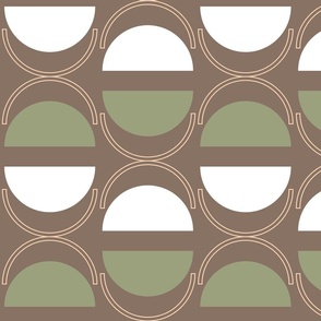 Geometric Shapes - Brown and Green Minimalist Wallpaper Retro Earth Tones Home Decor