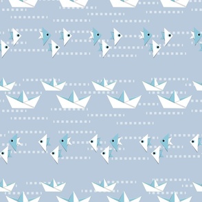(L) Origami lakeside fishing and boating- light Blue