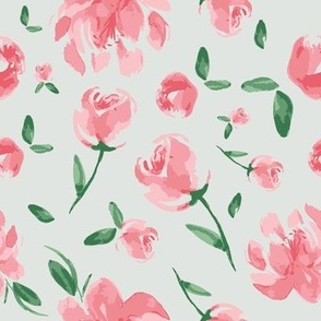 Soft watercolor floral peonies on green