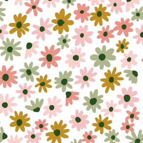 Large Fun Retro Daisy Flowers in Spring Fresh pink and green