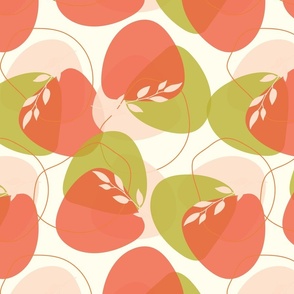 Abstract Shapes - Red and Green Pink Bold Modern Retro Colors Olive Green Wallpaper Leaves