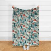 cozy christmas forest - teal / red / mint (large scale)