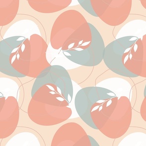 Abstract Shapes - Peach and Light Slate Blue Bold Modern Retro Colors Pastel Colors Wallpaper Leaves
