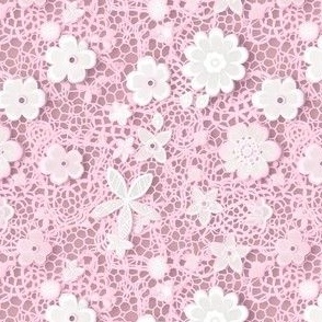 white lace floral on pink