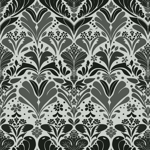 Abstract Garden Tapestry -  Black - Grey ( Medium )