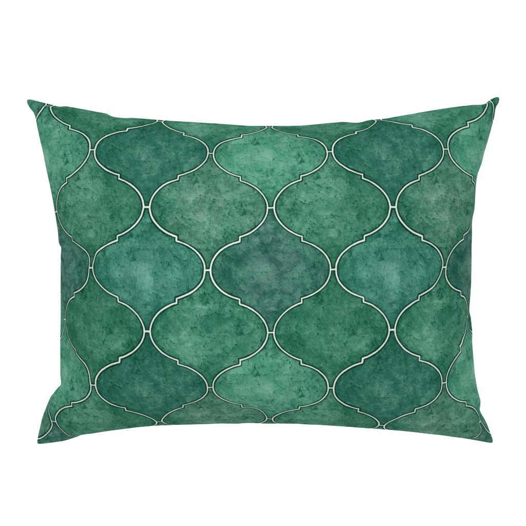 (M) Emerald Green Moroccan Ogee tile - watercolor textured- M scale