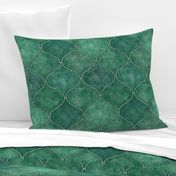(M) Emerald Green Moroccan Ogee tile - watercolor textured- M scale