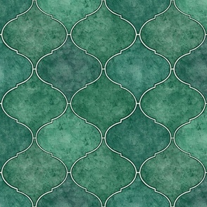 (M) Emerald Green Moroccan Ogee tile - watercolor textured- M scale