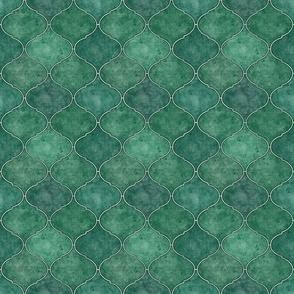 (S) Emerald Green Moroccan Ogee tile - watercolor textured- S scale 