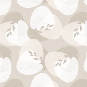 Abstract Shapes - Neutral Colors Beige Tan Bold Modern Monochromatic Wallpaper Leaves Home Decor