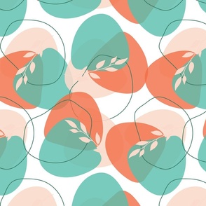 Abstract Shapes - Turquoise and Coral Red Bold Modern Retro Colors Teal Pink Green Wallpaper Leaves