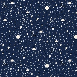 Sun & Moon Celestial Starry Sky, Navy Blue, 6in