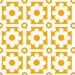 Orange Floral Geometric Tile Pattern