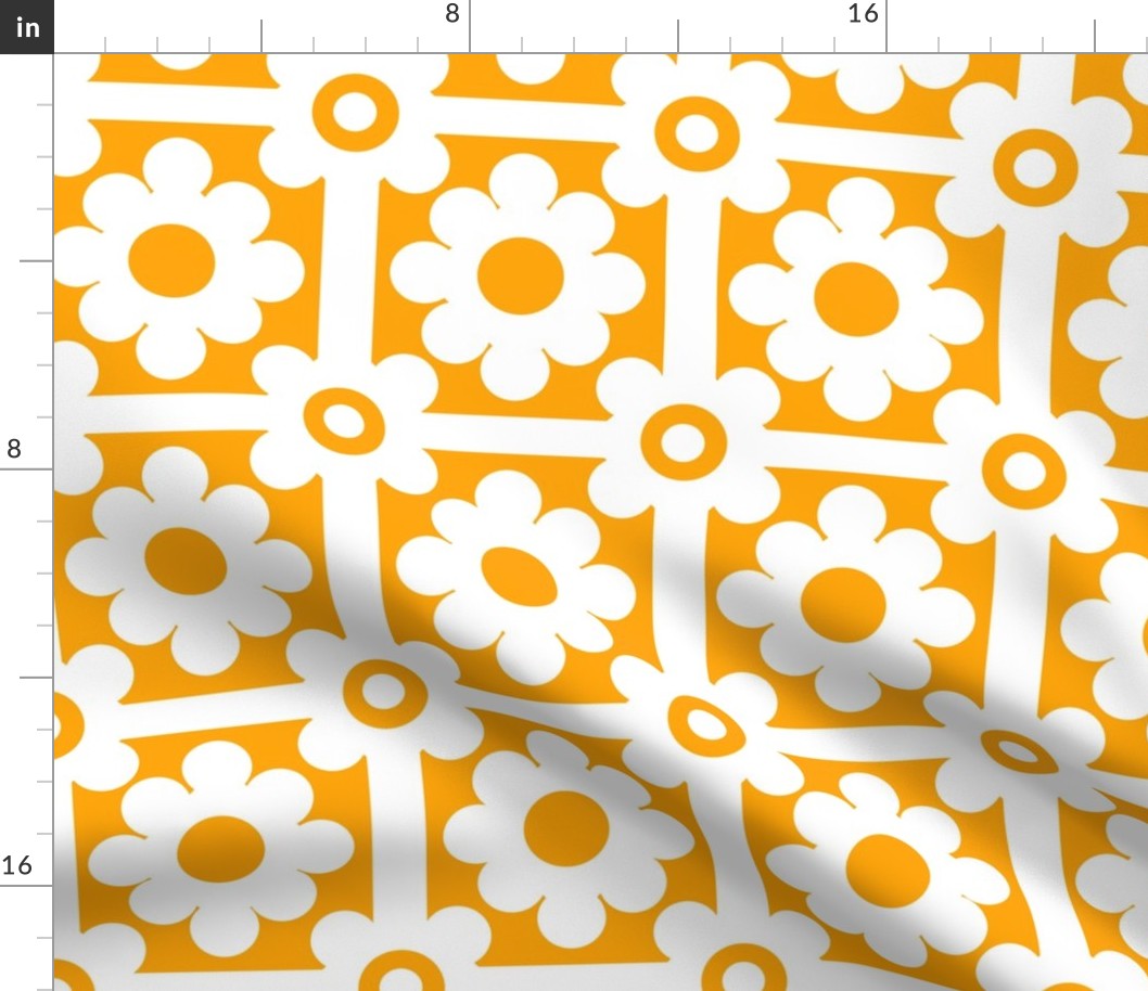 Orange Floral Geometric Tile Pattern