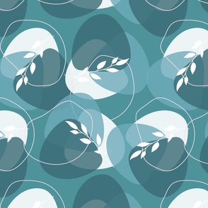 Abstract Shapes  - Monochromatic Teal Bold Modern Turquoise Green Coastal Wallpaper Leaves