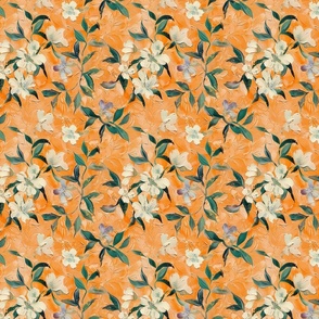  Autumn Bliss Lily Garden | Textured Orange Floral Fabric Design