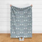 welcome home with loving birds wallpaper - light dusty blue - large scale
