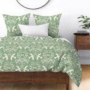 welcome home with loving birds wallpaper - sage green - large scale