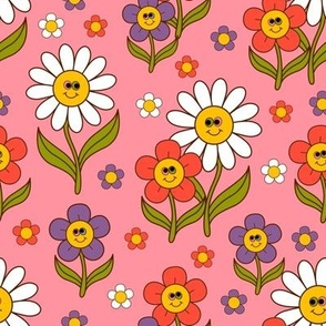 funny  flowers on a pink background