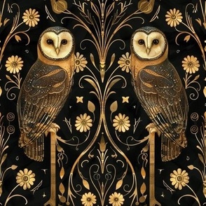 owls in the art deco flowers