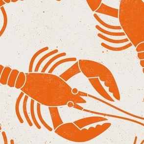 Large lobster block print coral orange cream