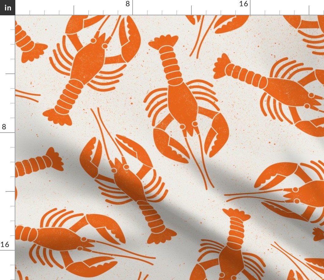 Large lobster block print coral orange cream