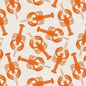 Small lobster block print coral orange cream