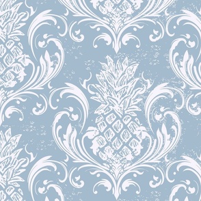  pineapple damask - beach house blue and white