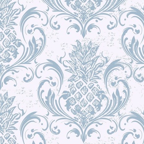  pineapple damask - beach house blue and white