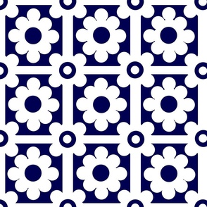 Navy Blue Floral Geometric Tile 