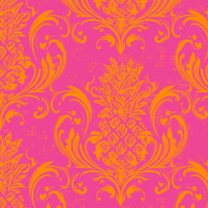  pineapple damask - hot lipstick pink  and tangerine orange