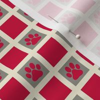 Whisker Print Squares // small print // Cat Paw Prints on Cabaret Crimson & Smoky Spotlight Checkerboard Grid