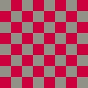 Checkerboard // medium print // Mod 80s Retro Contrasting Geometric Checks - Vibrant Red on Smoky Gray