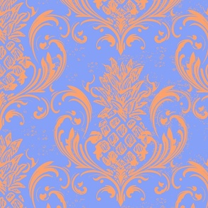 pineapple damask - blue and tangerine orange