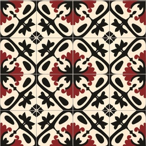 6 inch squared tiles black and red