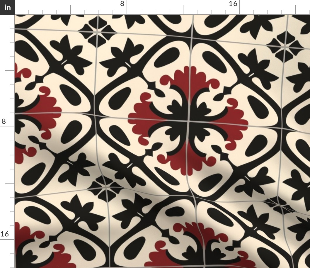 6 inch squared tiles black and red