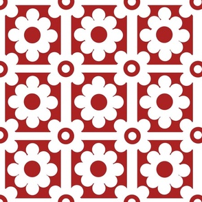 Red Floral Geometric Tile 