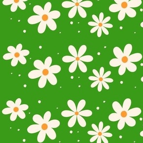 Bigger White Daisy Flowers Ladybug Coordinate in Green