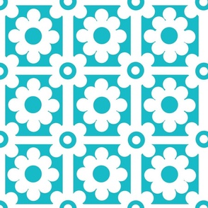 Aqua Blue Floral Geometric Tile