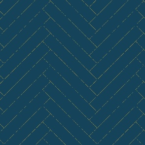 chevron / herringbone, navy indigo blue and gold,  with elegant distressed gold lines -long  (s)