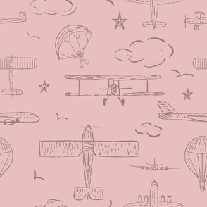  Nursery girl sky, aircrafts, airplane, balloons, clouds,, monochrome SW Lotus Flower-07